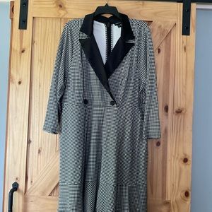 Satin lapel houndstooth dress with ruffle